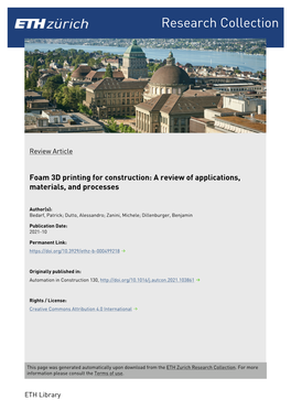 Foam 3D Printing for Construction: a Review of Applications, Materials, and Processes