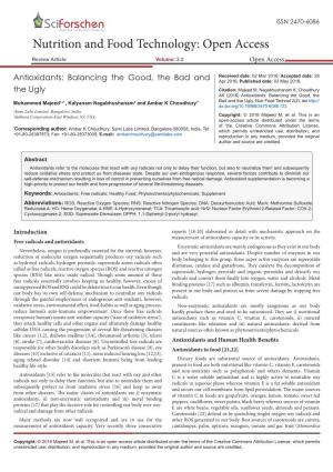 Antioxidants: Balancing the Good, the Bad and Apr 2016; Published Date: 03 May 2016