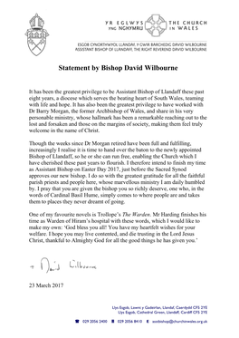 170323 Statement by Bishop David Wilbourne 230317