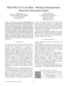 IEEE 802.15.4 Low Rate-Wireless Personal Area Network Coexistence