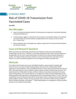 Evidence Brief: Risk of COVID-19 Transmission from Vaccinated Cases Page 1 of 9