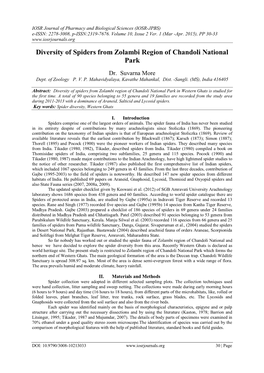 Diversity of Spiders from Zolambi Region of Chandoli National Park