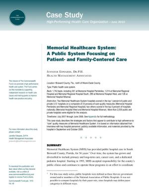 Memorial Healthcare System: a Public System Focusing on Patient- and Family-Centered Care