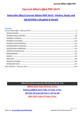 Current Affairs Q&A PDF 2019