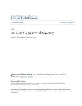 2011-2012 Legislative Bill Summary Assembly Committee on Human Services