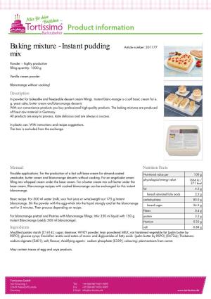 Product Information Baking Mixture