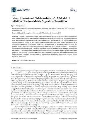 Metamaterials”: a Model of Inﬂation Due to a Metric Signature Transition