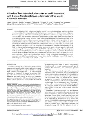 A Study of Prostaglandin Pathway Genes and Interactions with Current Nonsteroidal Anti-Inﬂammatory Drug Use in Colorectal Adenoma