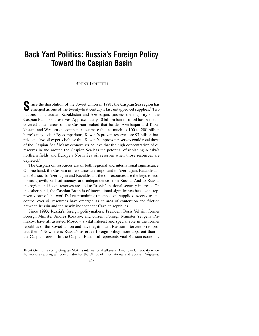 Russia's Foreign Policy Toward the Caspian Basin