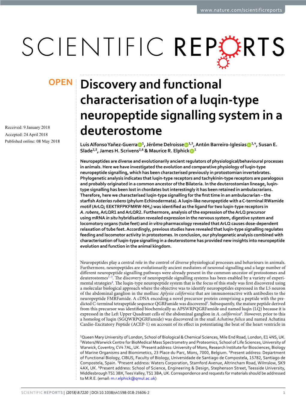 Discovery and Functional Characterisation of a Luqin-Type