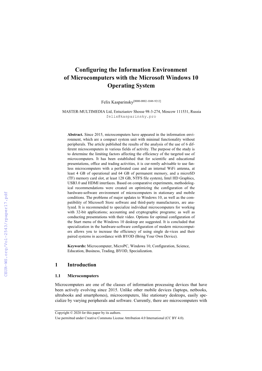 Configuring the Information Environment of Microcomputers with the Microsoft Windows 10 Operating System