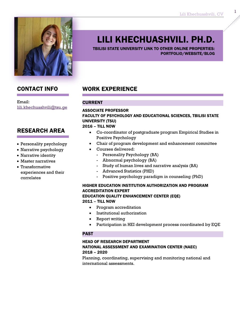 Lili Khechuashvili. Ph.D. Tbilisi State University Link to Other Online Properties: Portfolio/Website/Blog