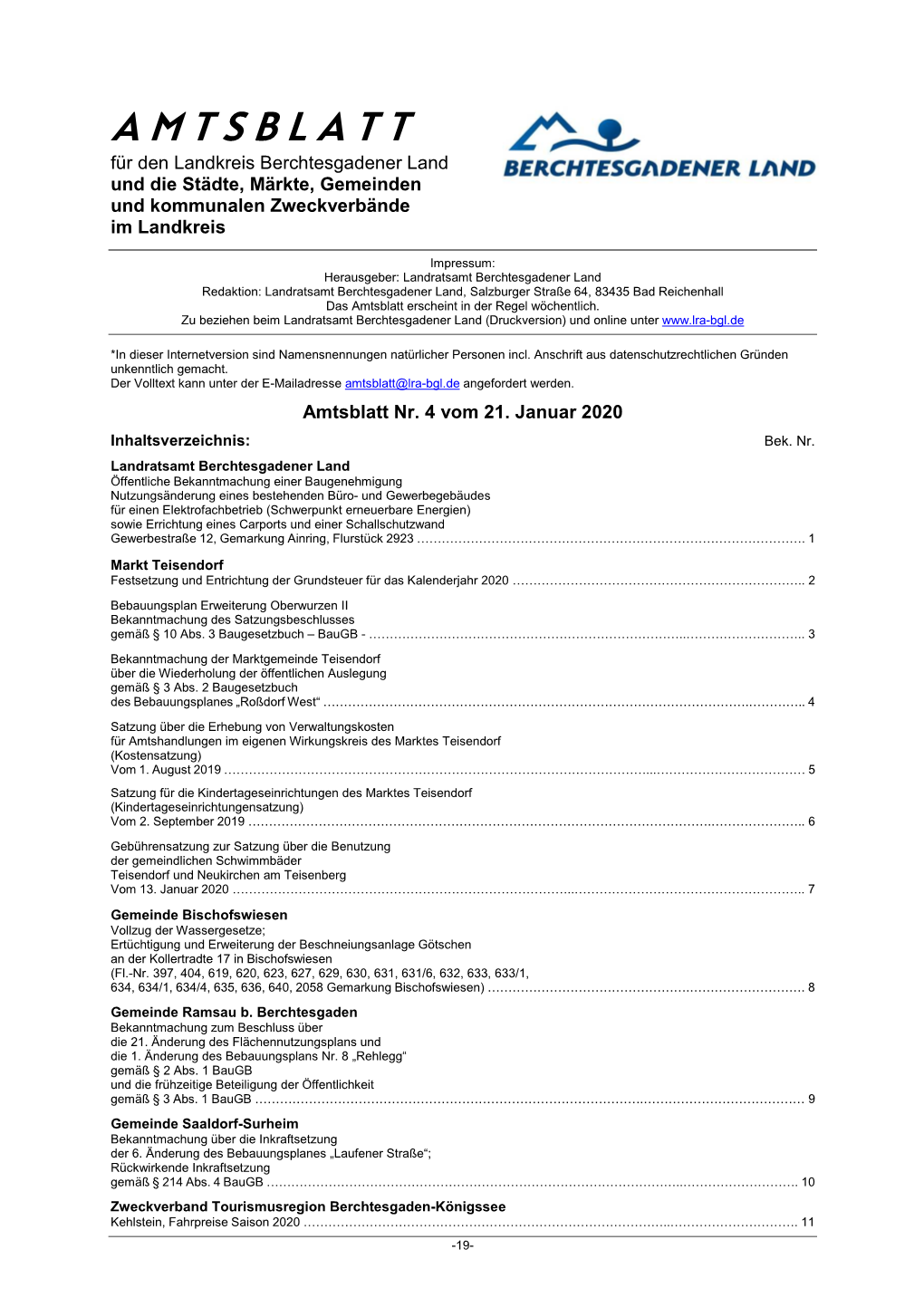 Amtsblatt Nr 04 Vom 21-01-2020 Datenschutz