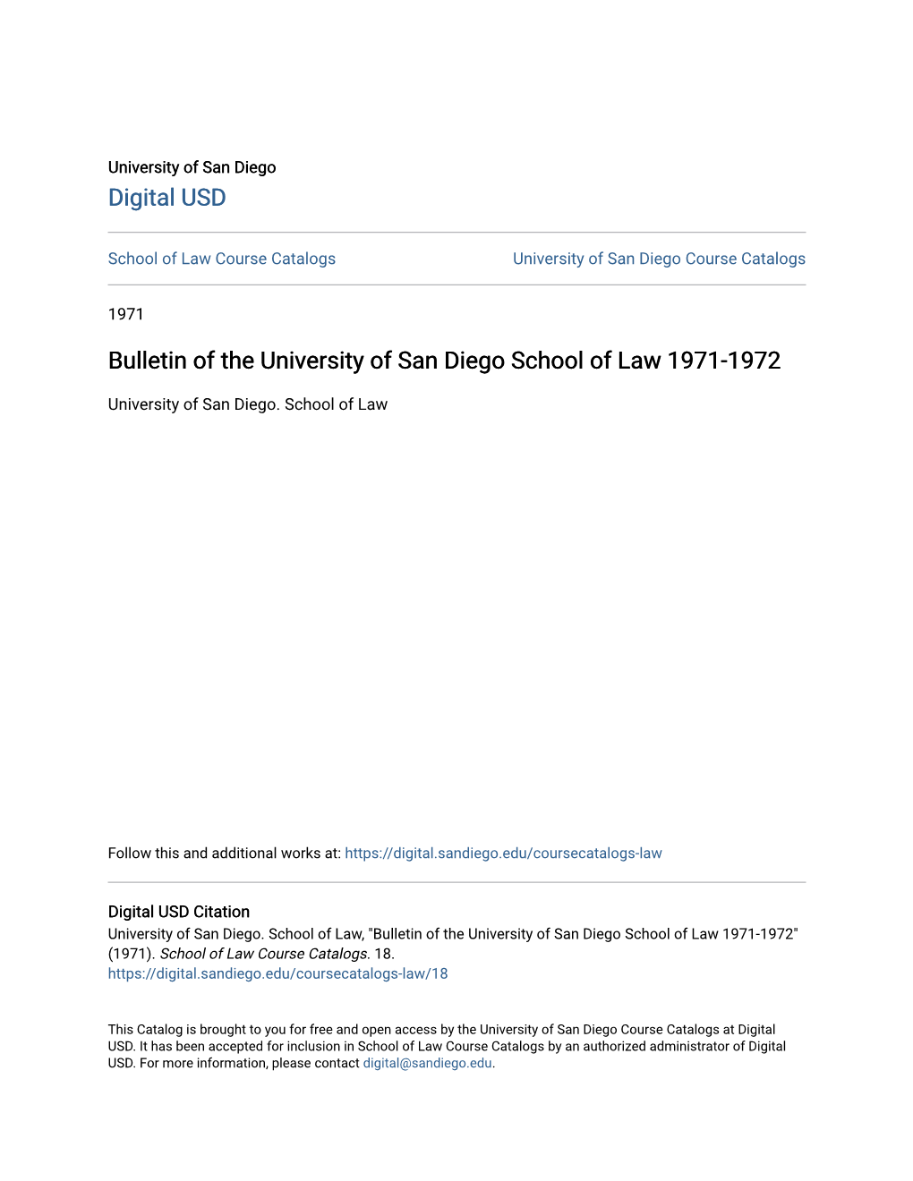 Bulletin of the University of San Diego School of Law 1971-1972