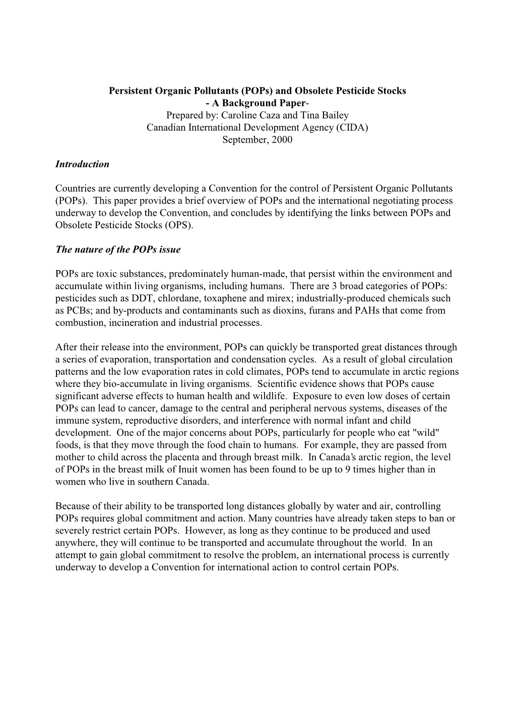 Persistent Organic Pollutants (Pops) and Obsolete Pesticide Stocks