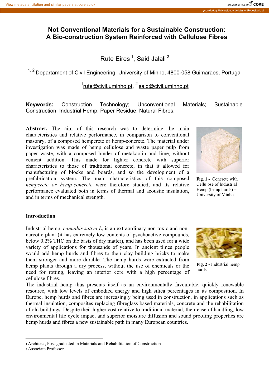 Not Conventional Materials for a Sustainable Construction: a Bio-Construction System Reinforced with Cellulose Fibres