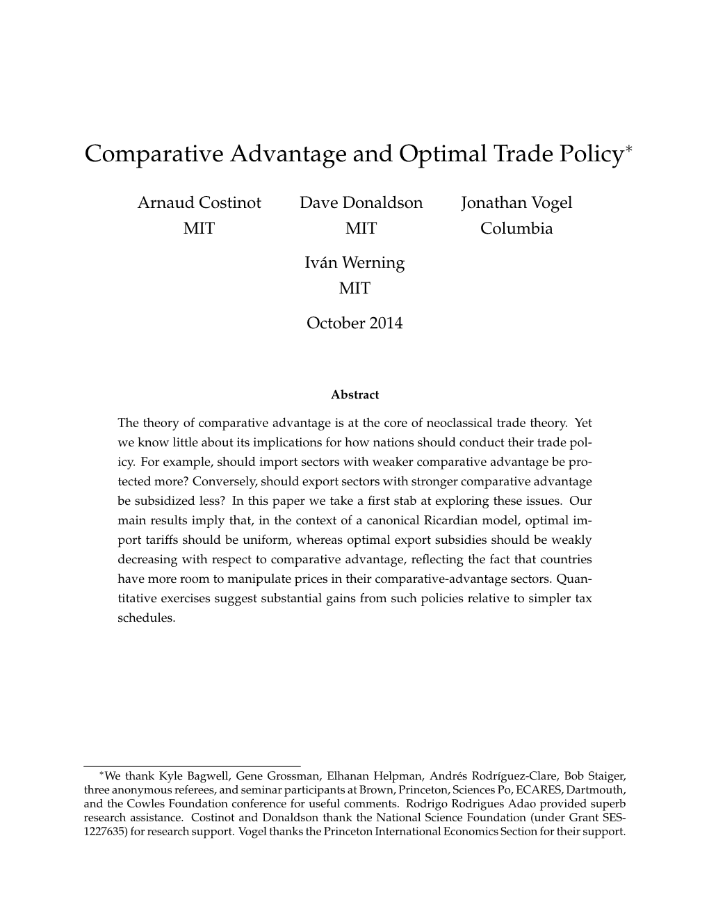 Comparative Advantage and Optimal Trade Policy∗