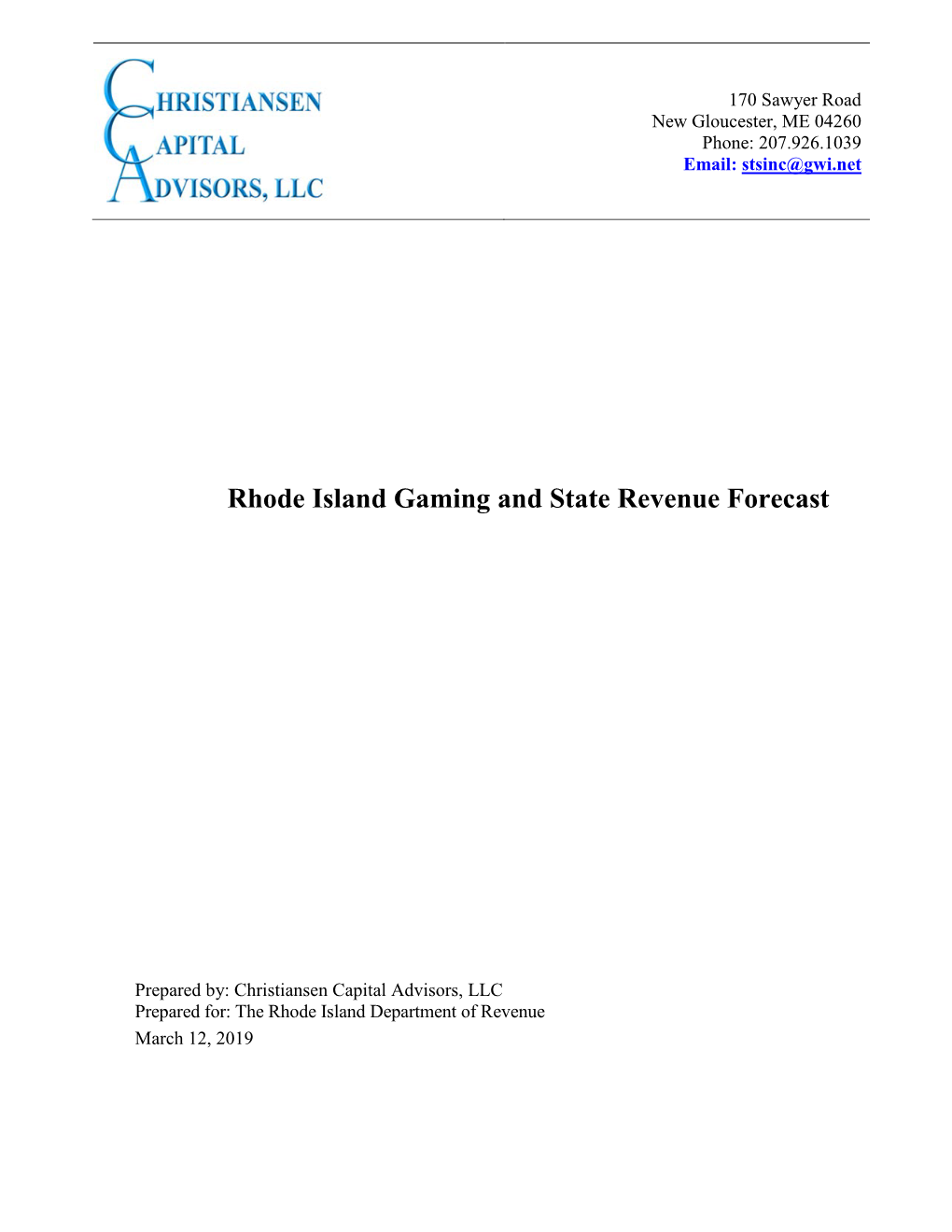 2019 Gaming and State Revenue Forecast