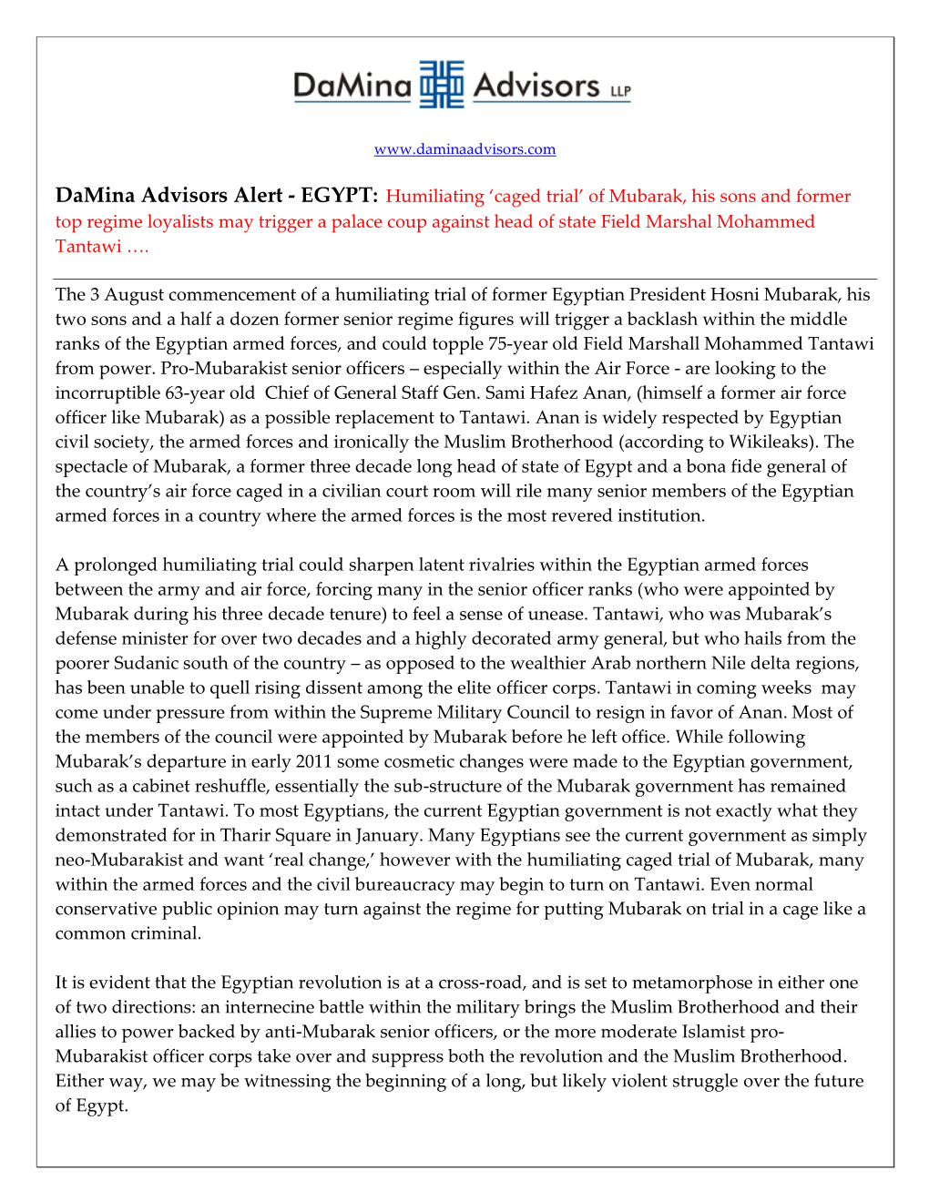 Mubarak Trial Could Trigger Coup in Egypt.Pdf