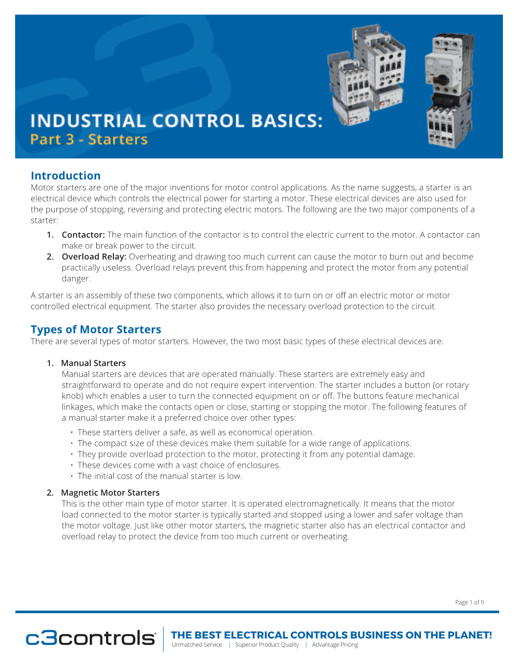 Introduction Types of Motor Starters