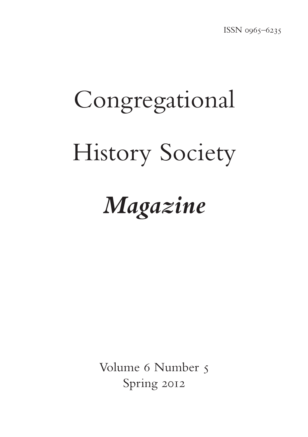 Congregational History Society Magazine Cover 11 April 2012 00:02 Page 1