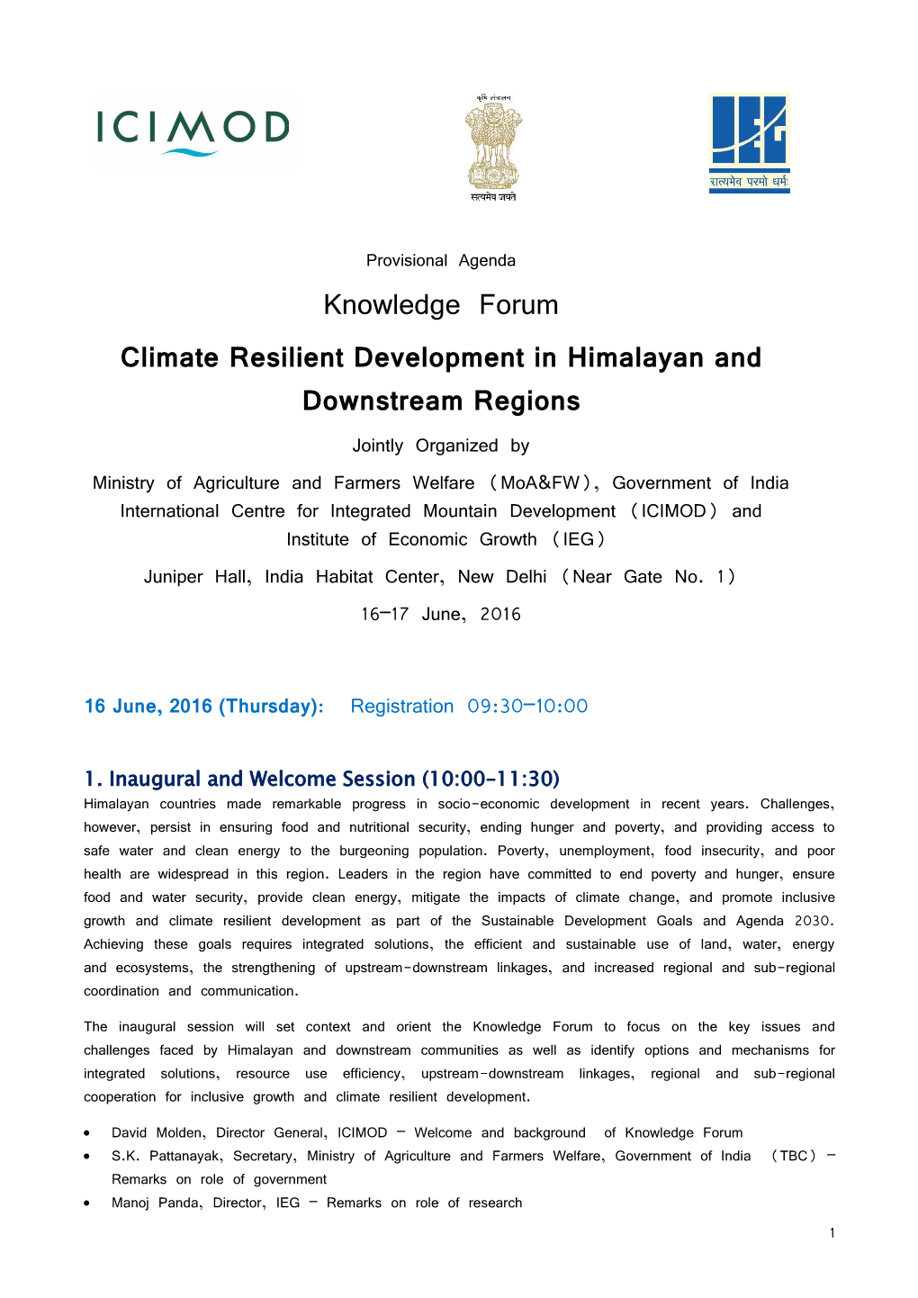 Knowledge Forum Climate Resilient Development in Himalayan And