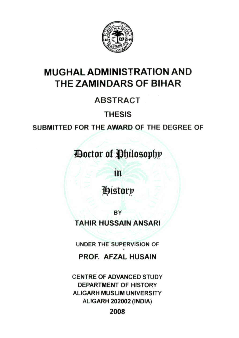 Mughal Administration and the Zamindars of Bihar