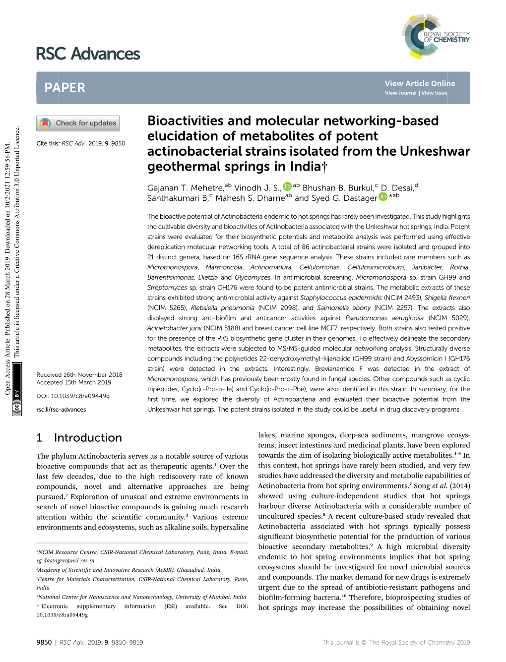 Bioactivities and Molecular Networking-Based Elucidation of Metabolites of Potent Actinobacterial Strains Isolated from the Unke