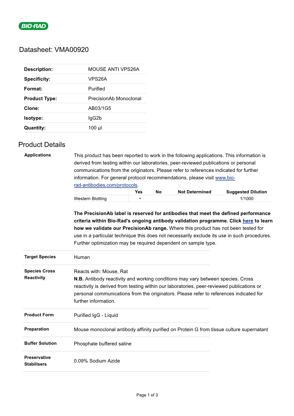 Datasheet: VMA00920 Product Details