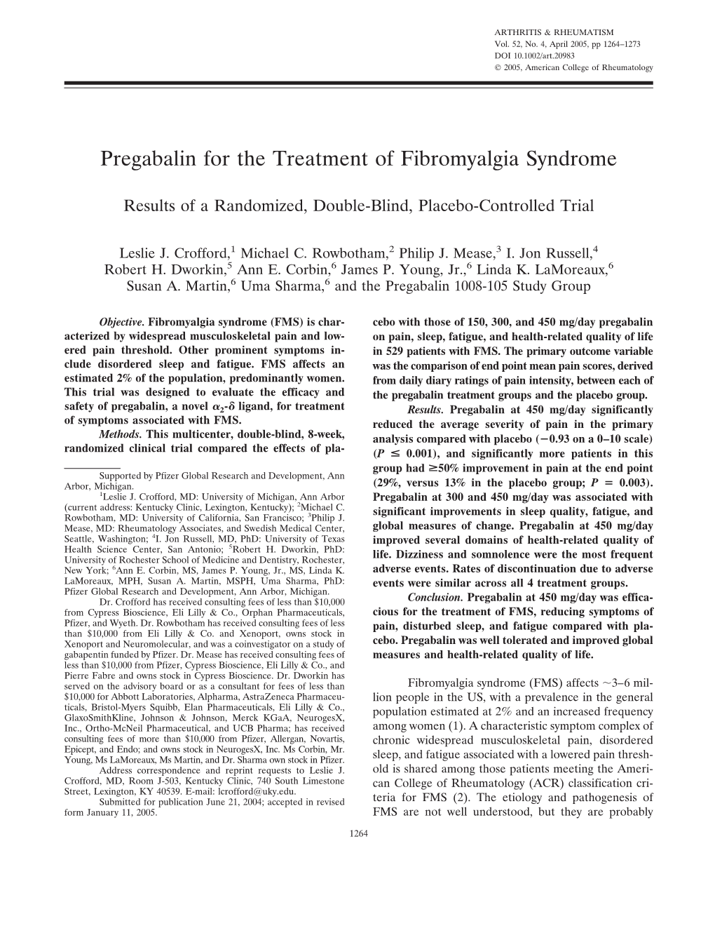 Pregabalin for the Treatment of Fibromyalgia Syndrome