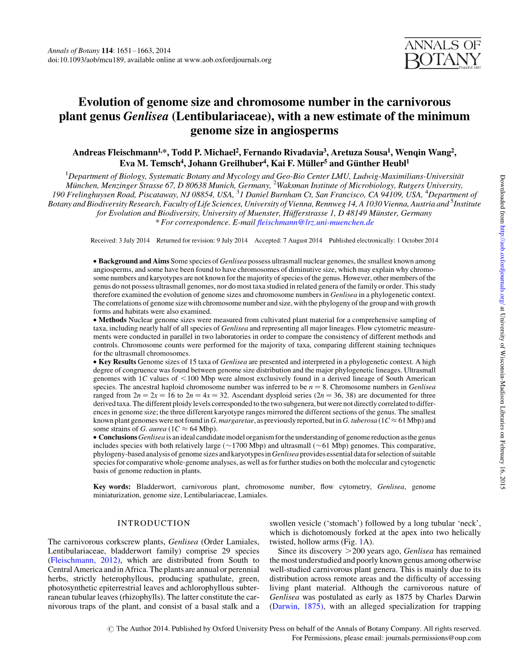 Evolution of Genome Size and Chromosome Number in The