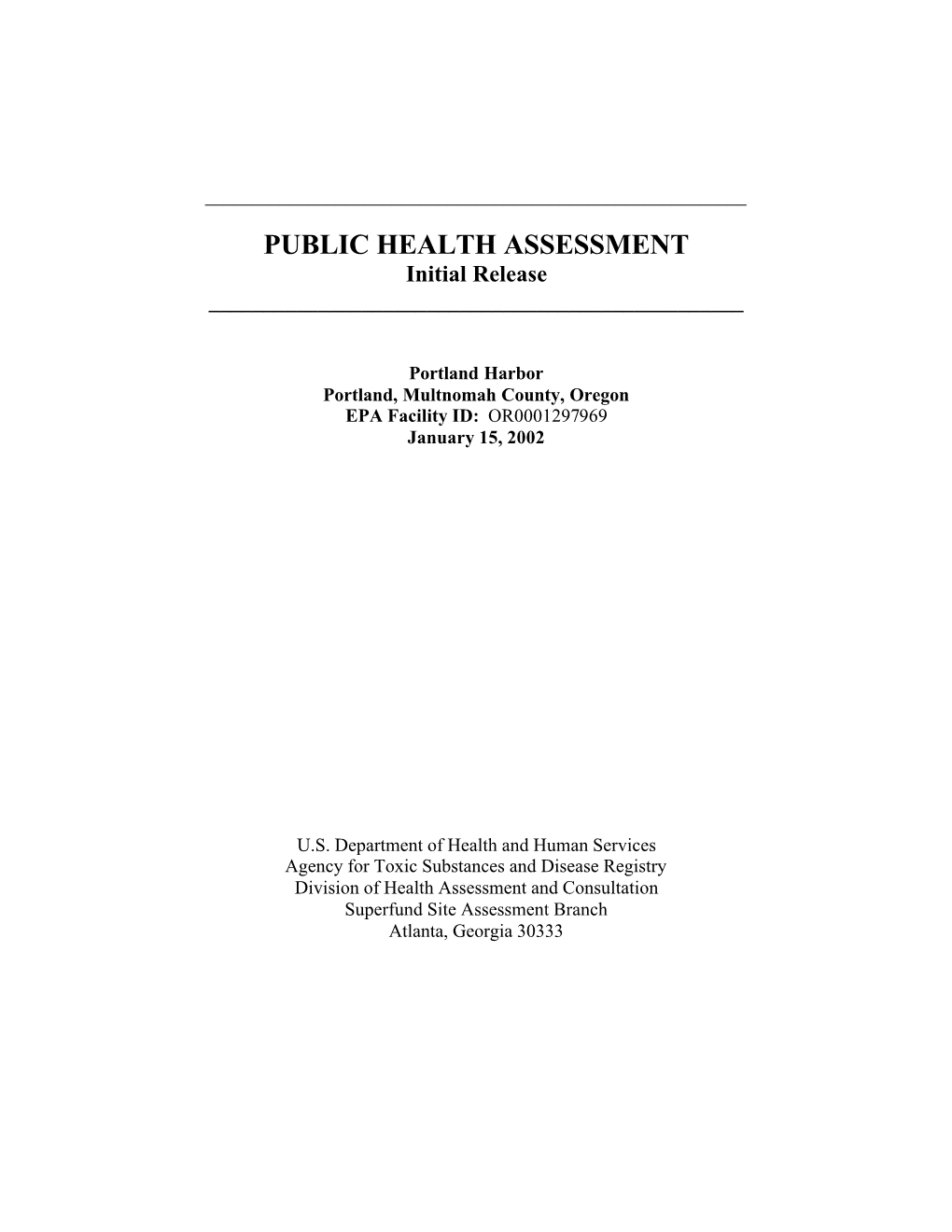 Initial Public Health Assessment
