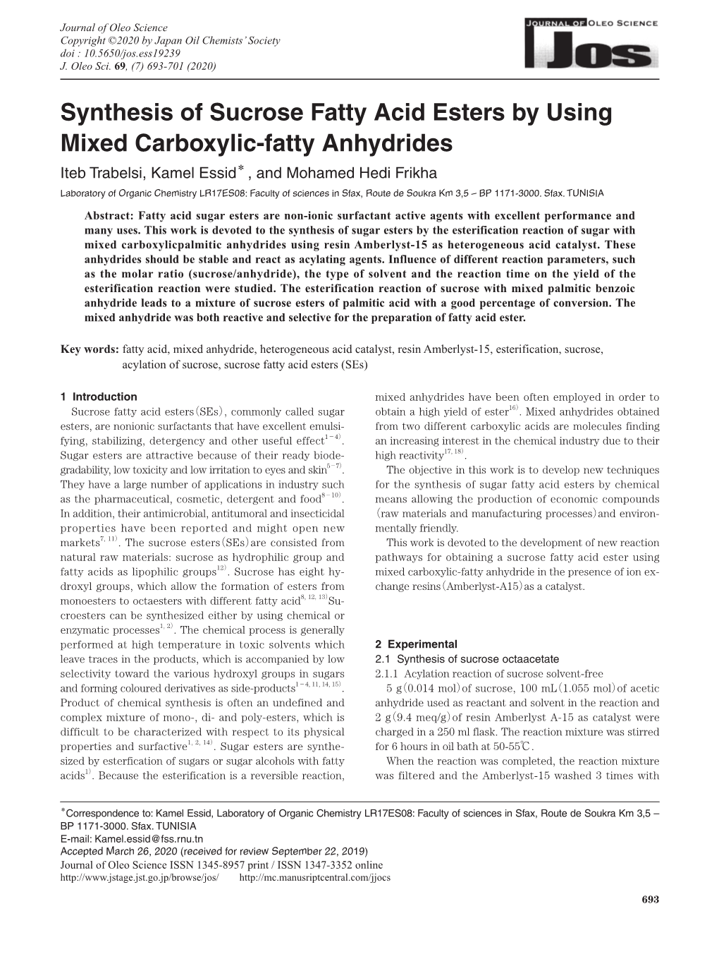 Synthesis of Sucrose Fatty Acid Esters by Using Mixed