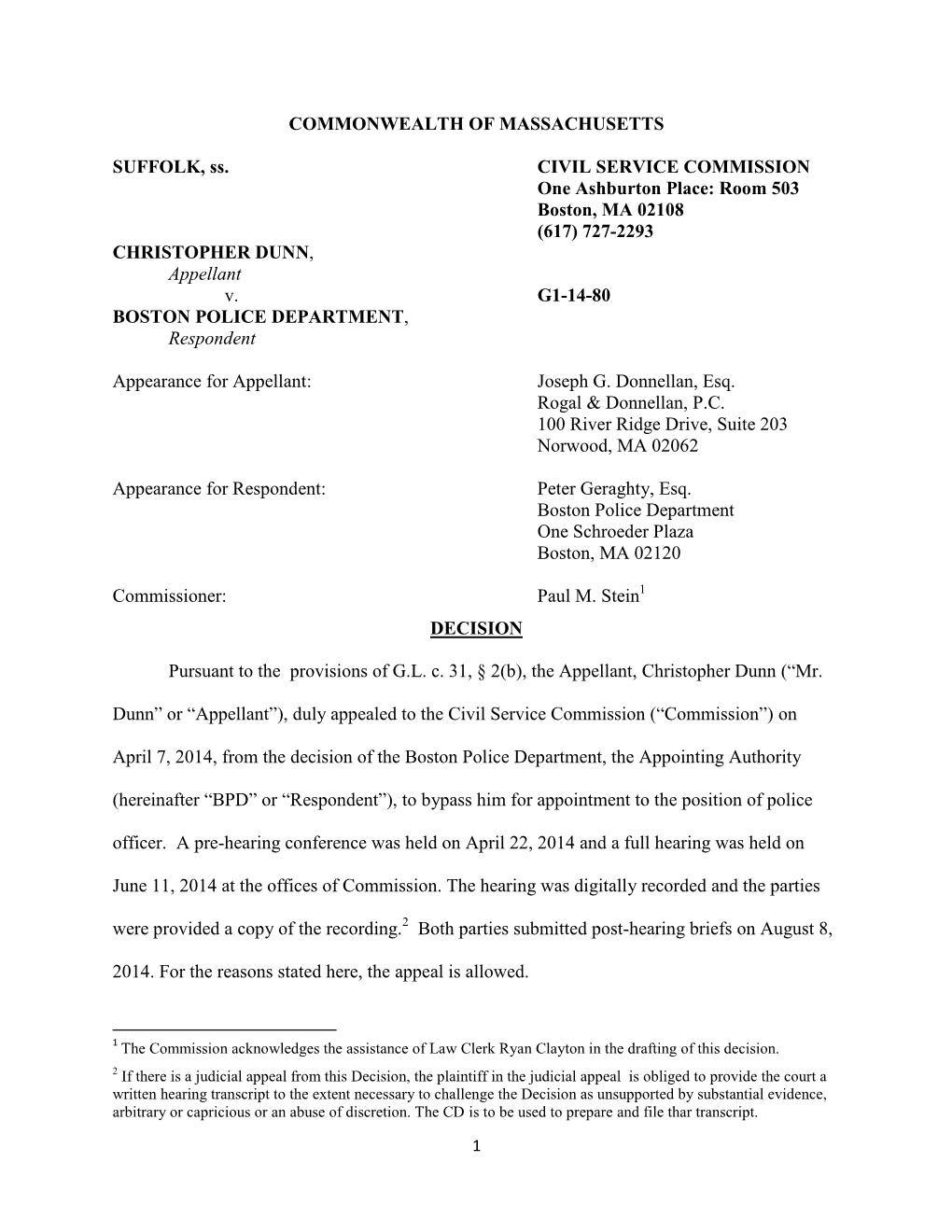 Room 503 Boston, MA 02108 (617) 727-2293 CHRISTOPHER DUNN, Appellant V