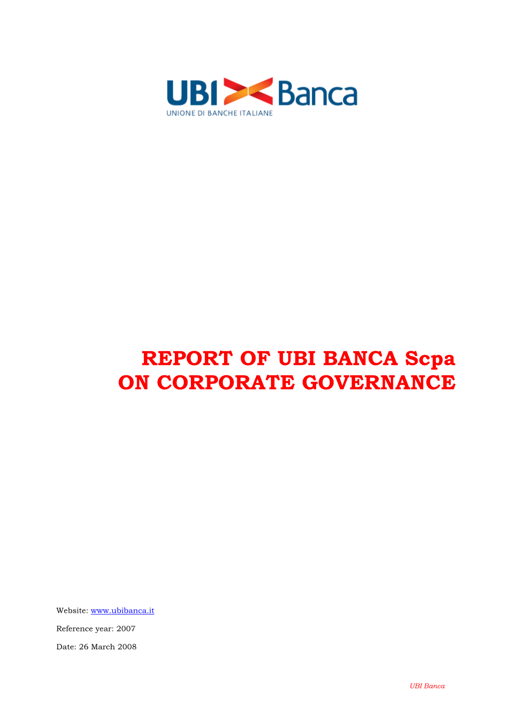 REPORT of UBI BANCA Scpa on CORPORATE GOVERNANCE