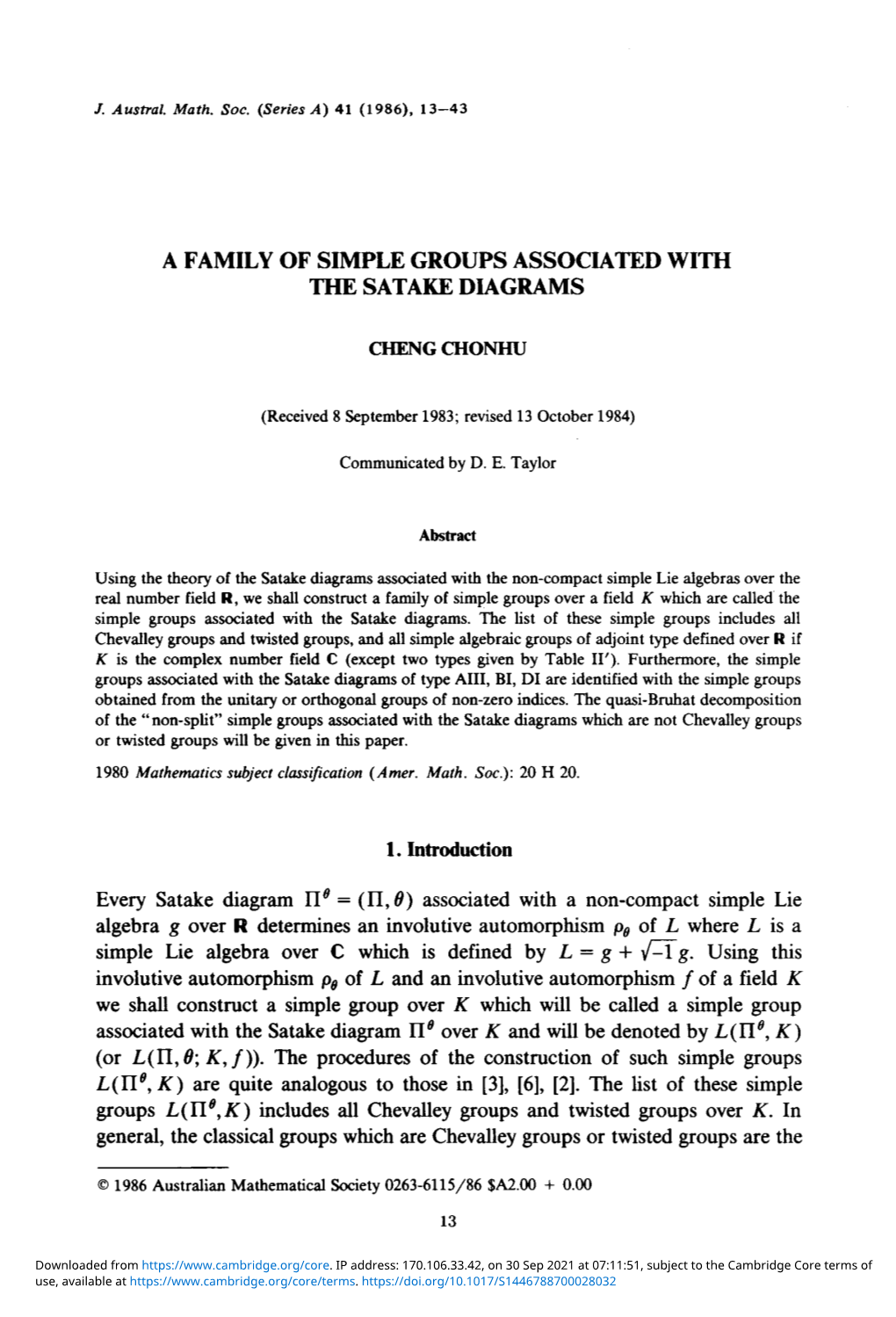 A Family of Simple Groups Associated with the Satake Diagrams