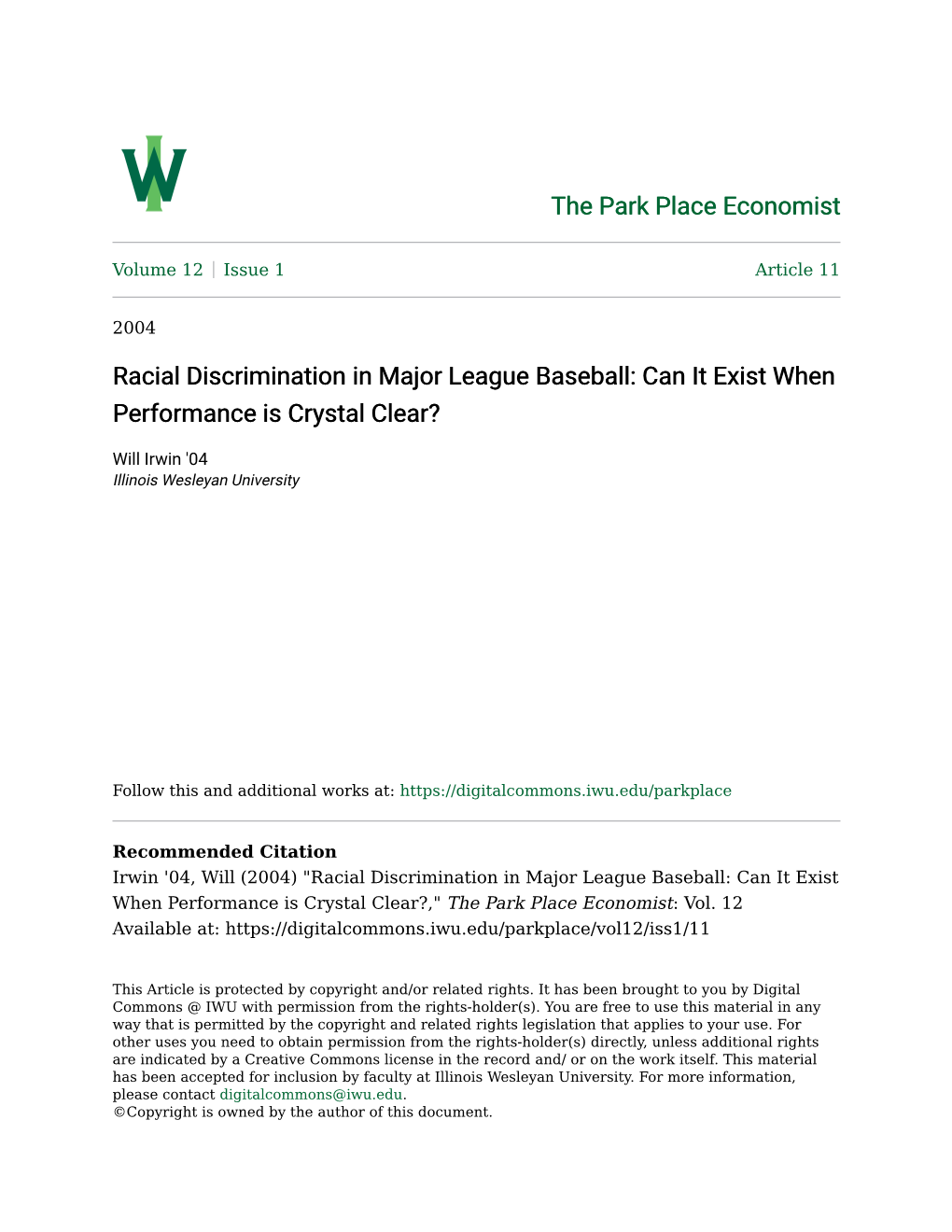 Racial Discrimination in Major League Baseball: Can It Exist When Performance Is Crystal Clear?