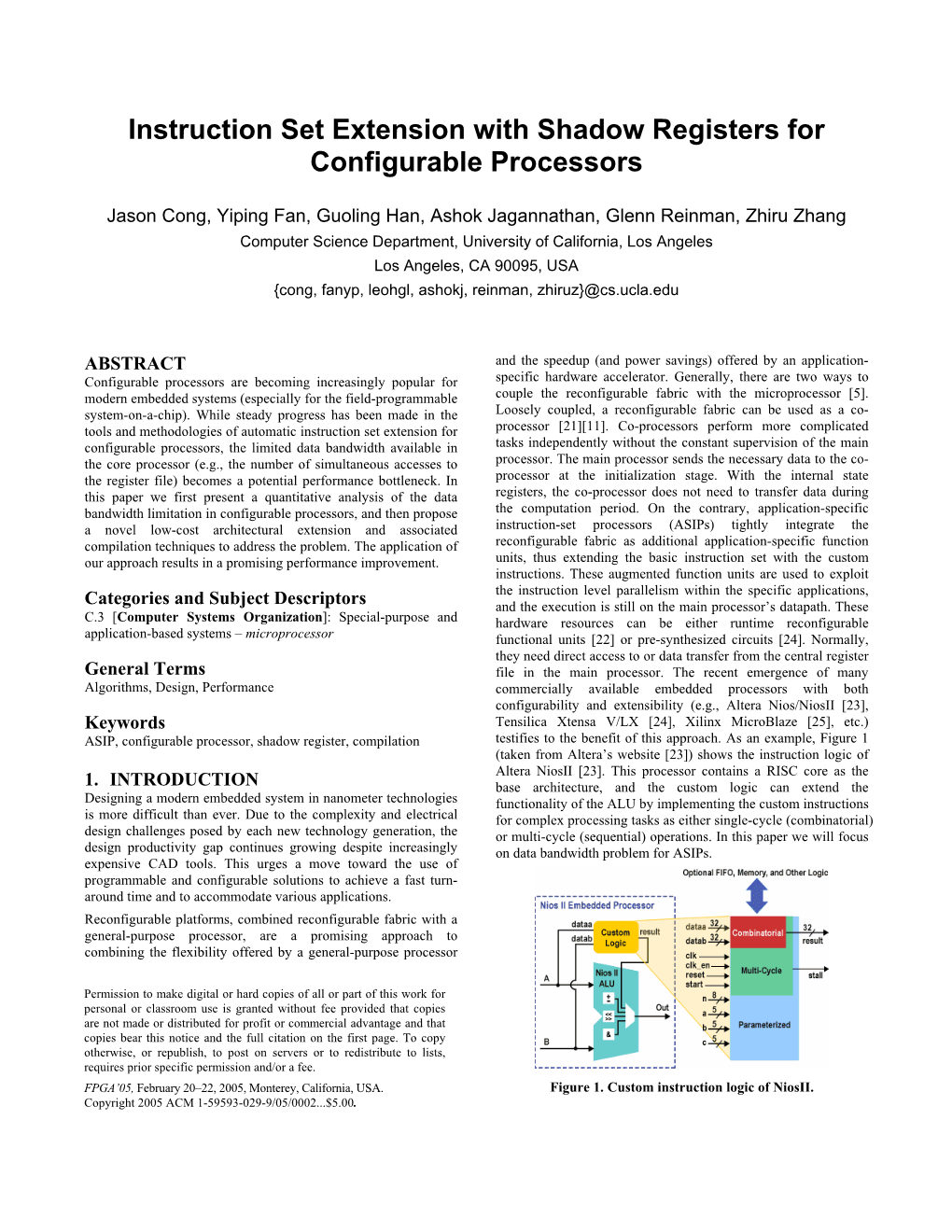 Instruction Set Extension with Shadow Registers for Configurable Processors