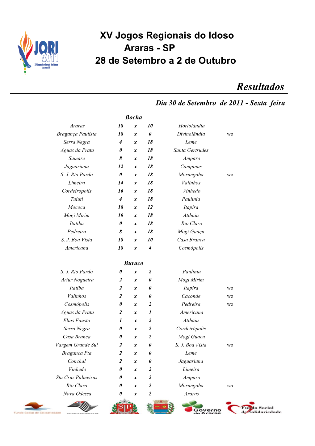 Resultados Dia 30 De Setembro De 2011 - Sexta Feira