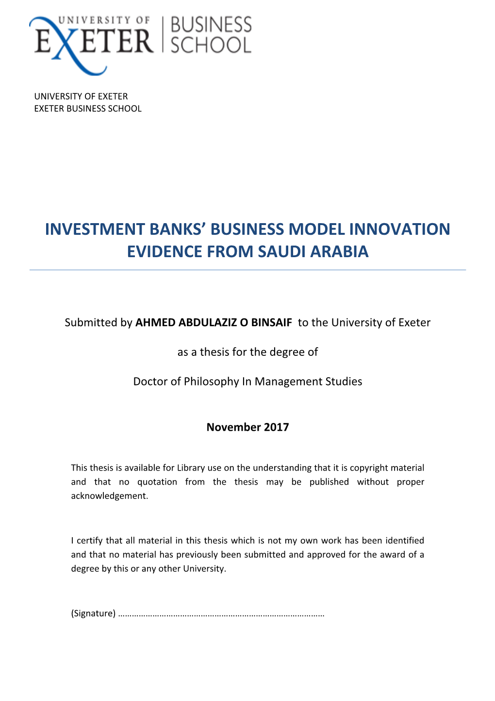Investment Banks' Business Model Innovation Evidence from Saudi Arabia