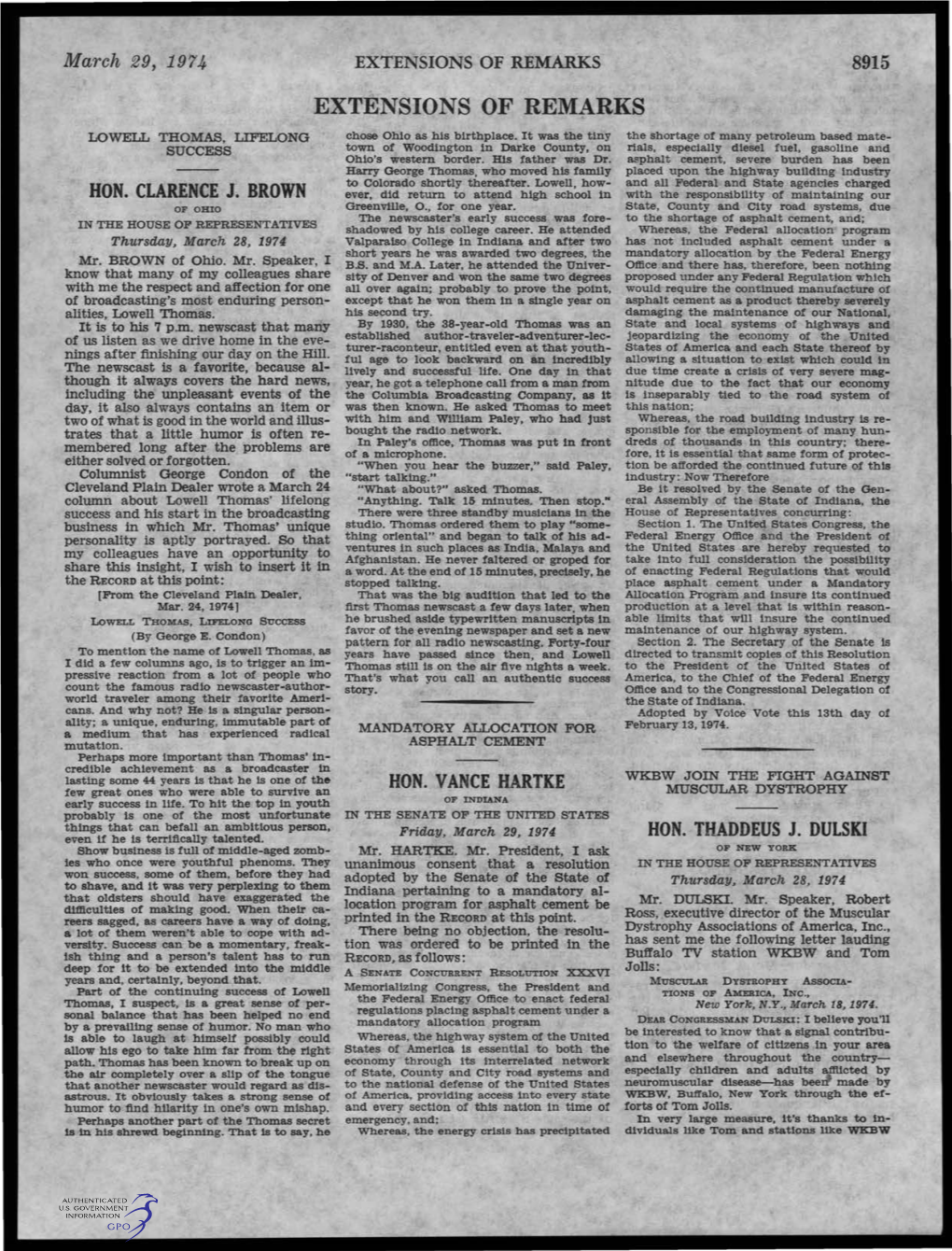 EXTENSIONS of REMARKS 8915 EXTENSIONS of REMARKS LOWELL THOMAS, LIFELONG Chose Ohio As His Birthplace