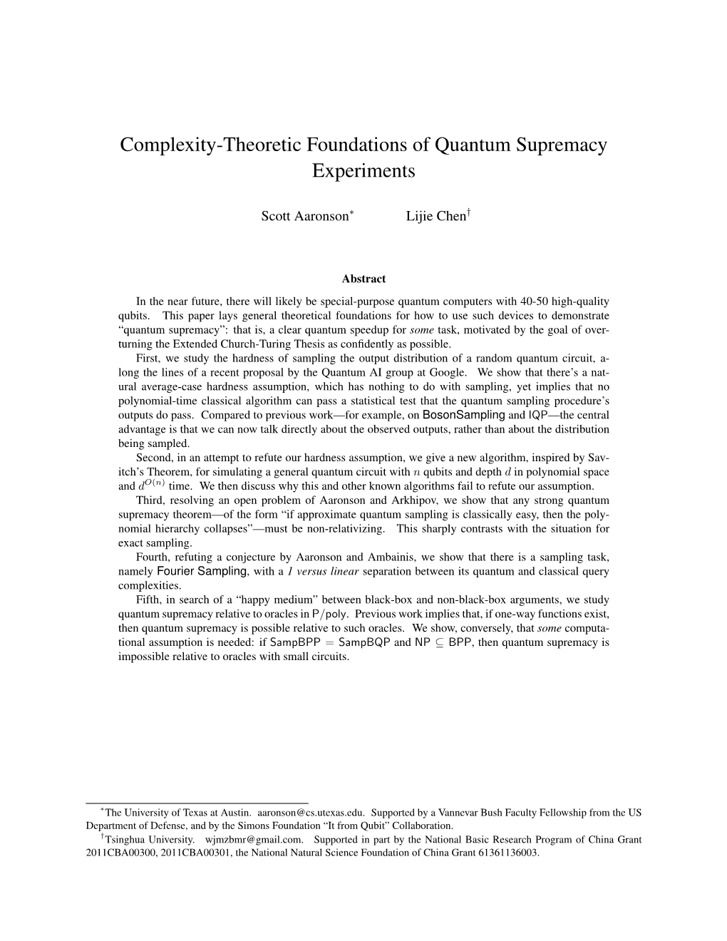 Complexity-Theoretic Foundations of Quantum Supremacy Experiments