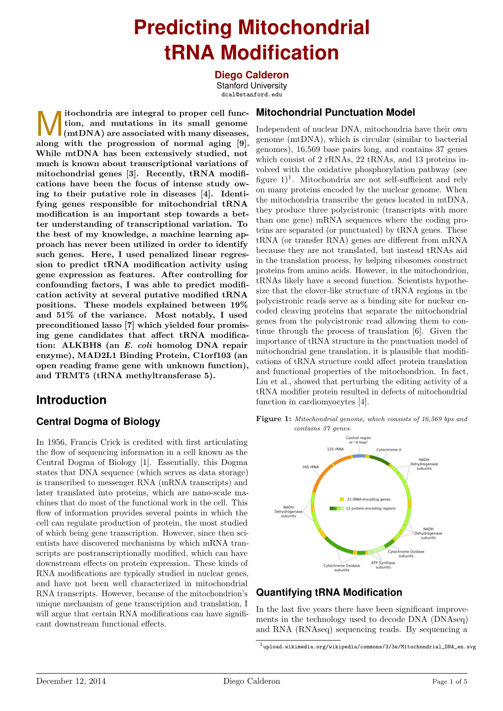 Predicting Mitochondrial Trna Modification