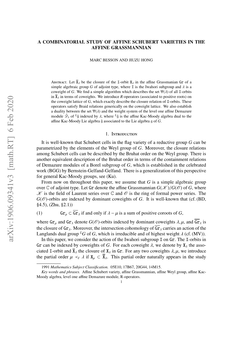 Arxiv:1906.09341V3 [Math.RT]