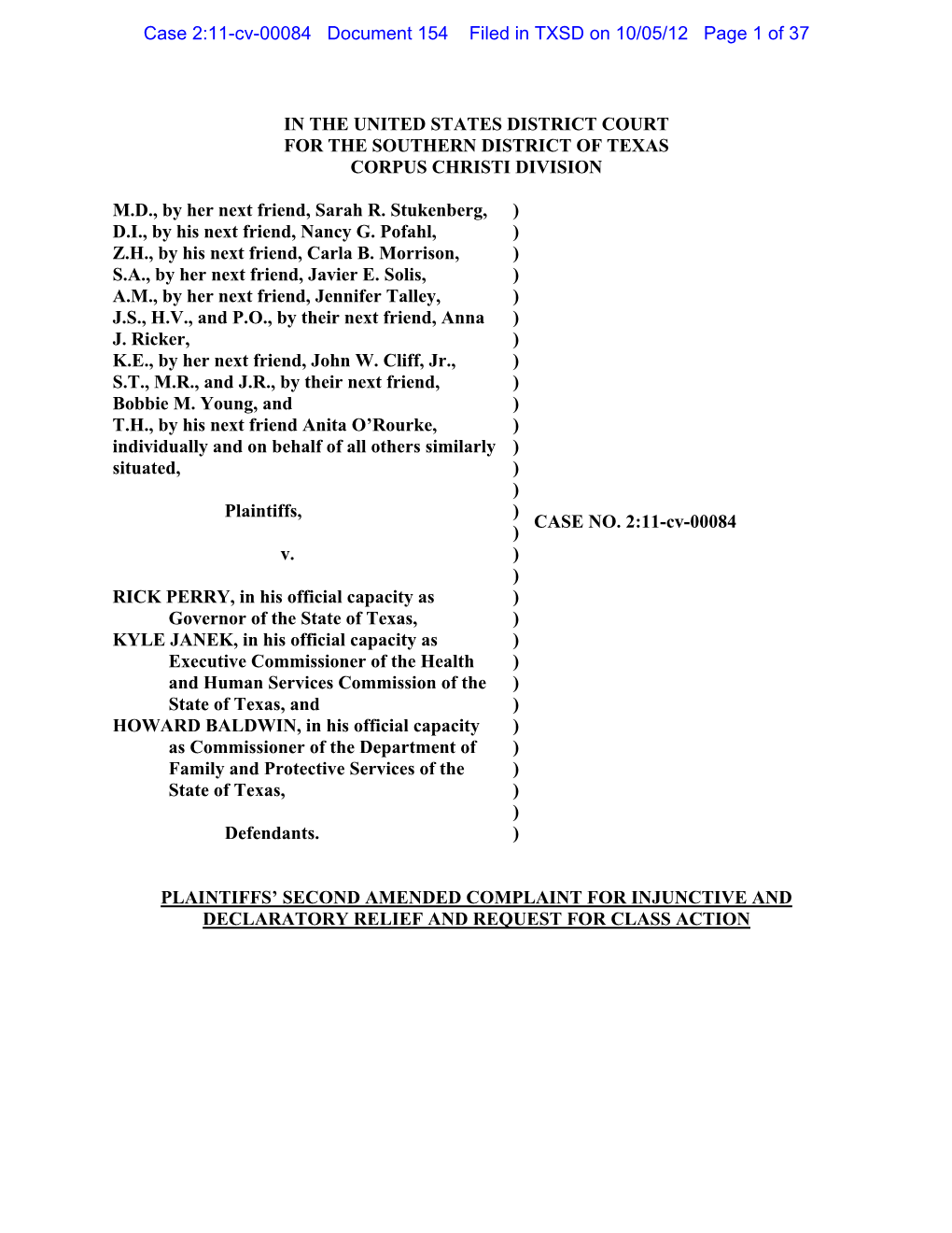 Second Amended Complaint for Injunctive and Declaratory Relief and Request for Class Action