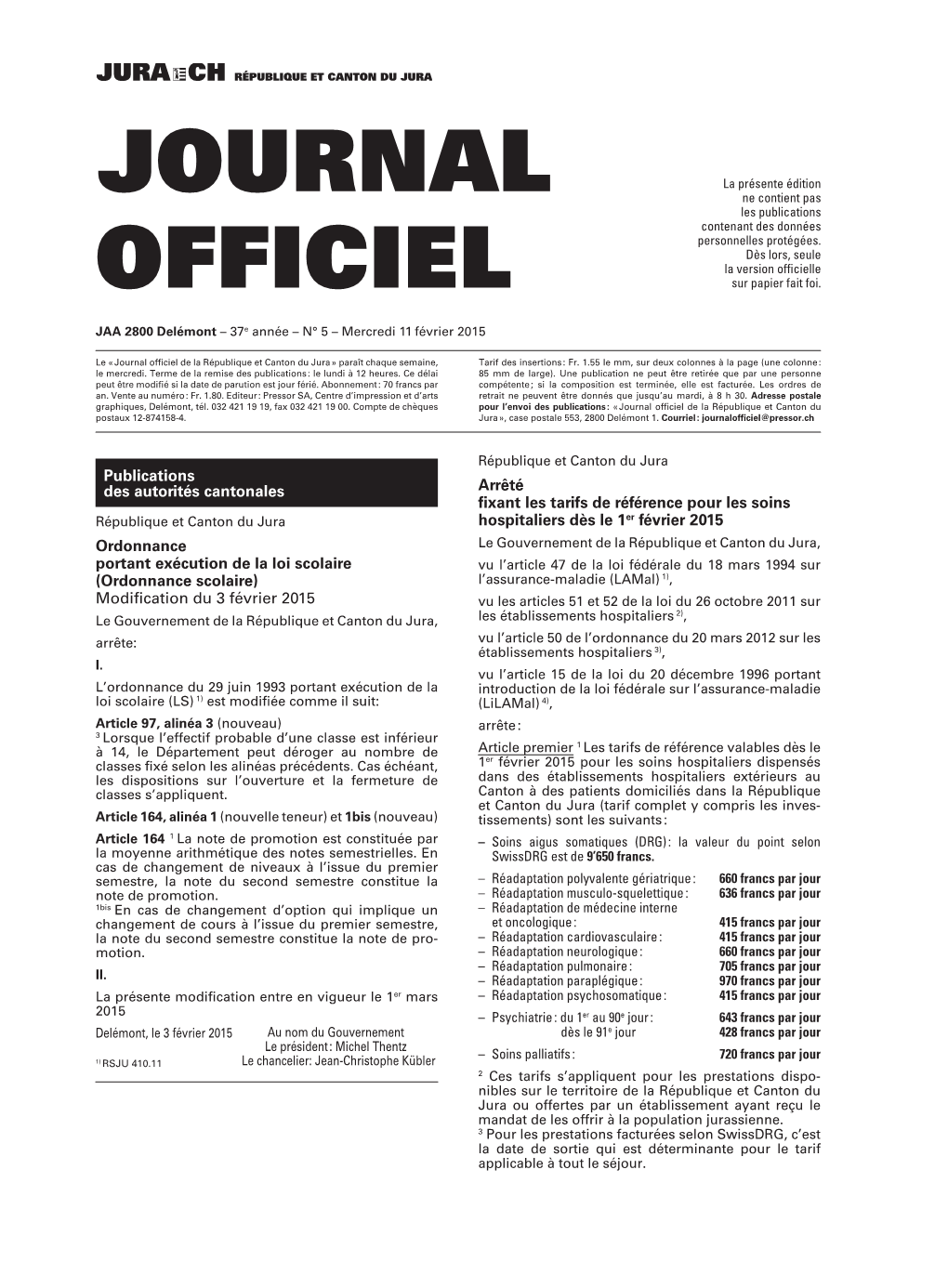 Journal Officiel No 05 Du 11.02.2015