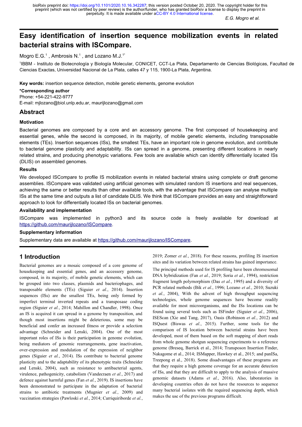 Easy Identification of Insertion Sequence Mobilization Events in Related Bacterial Strains with Iscompare