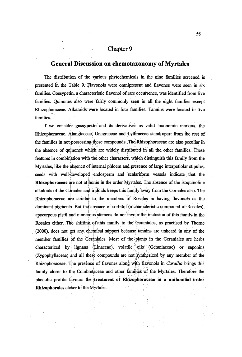 General Discussion on Chemotaxonomy of Myrtales