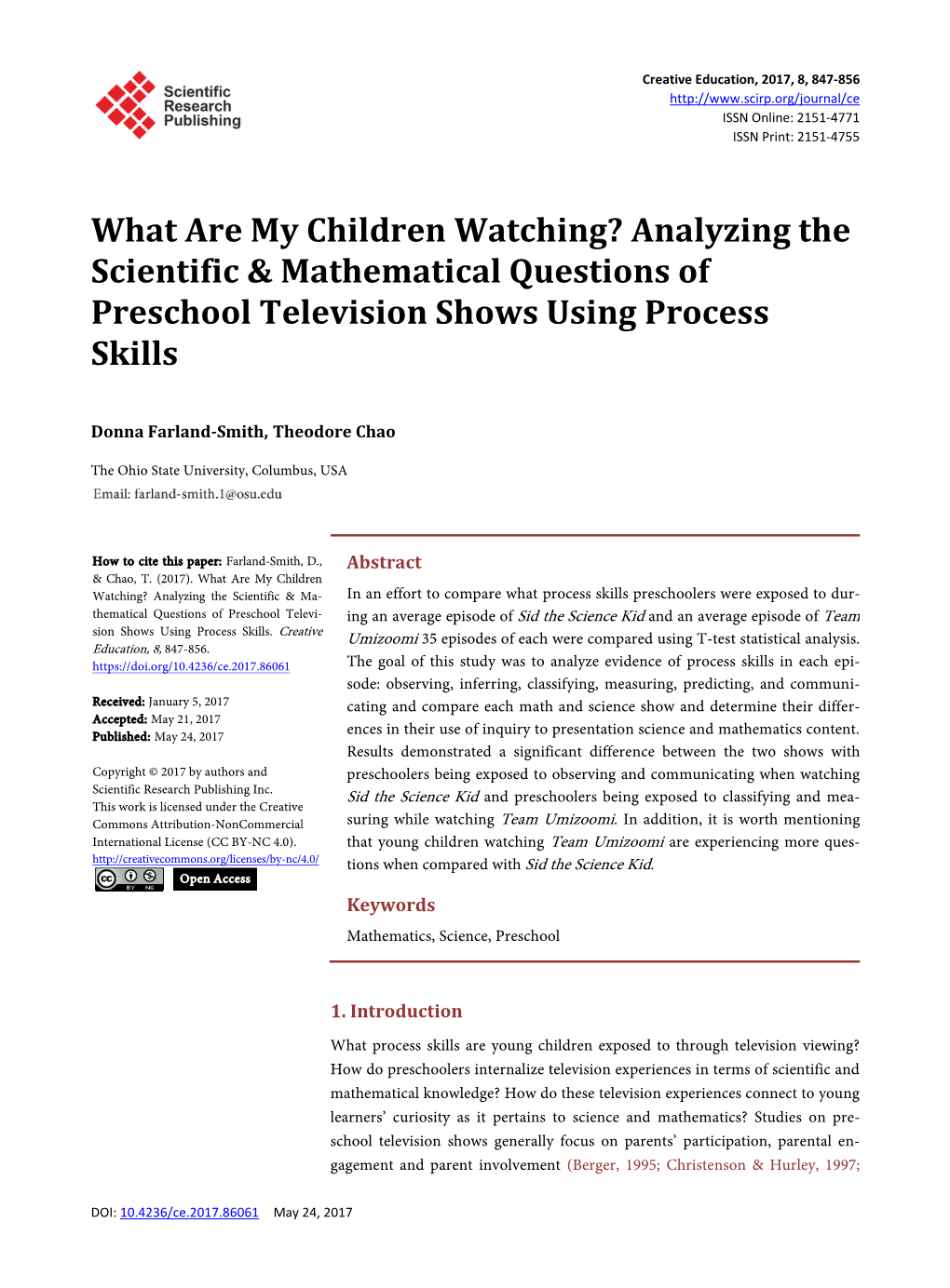 What Are My Children Watching? Analyzing the Scientific & Mathematical Questions of Preschool Television Shows Using Process