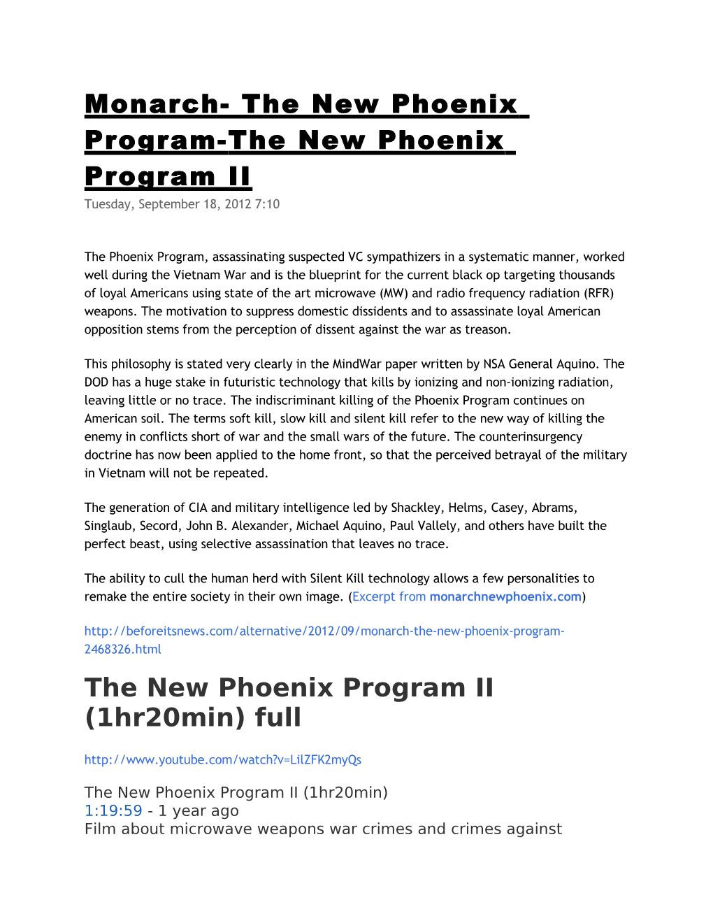 Monarch- the New Phoenix Program- the New Phoenix Program II Tuesday, September 18, 2012 7:10